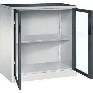 Sichtfenster-Flügeltürschrank, HxBxT 1000 x 930 x 500 mm, 1 Fachboden, lichtgrau / anthrazitgrau C+P