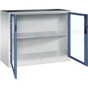 Sichtfenster-Flügeltürschrank, HxBxT 1000 x 1200 x 500 mm, 1 Fachboden, lichtgrau / fernblau C+P