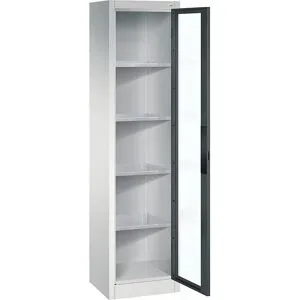 Sichtfenster-Flügeltürschrank, HxBxT 1950 x 502 x 400 mm, 4 Fachböden, lichtgrau / anthrazitgrau C+P