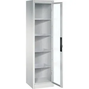 Sichtfenster-Flügeltürschrank, HxBxT 1950 x 502 x 500 mm, 4 Fachböden, lichtgrau / lichtgrau C+P