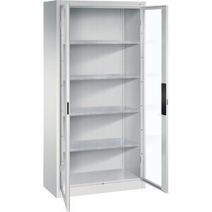 Sichtfenster-Flügeltürschrank, HxBxT 1950 x 930 x 400 mm, 4 Fachböden, lichtgrau / lichtgrau C+P