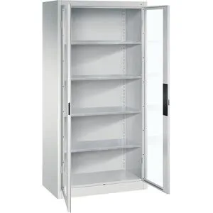 Sichtfenster-Flügeltürschrank, HxBxT 1950 x 930 x 500 mm, 4 Fachböden, lichtgrau / lichtgrau C+P