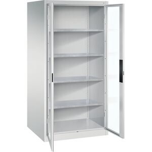 Sichtfenster-Flügeltürschrank, HxBxT 1950 x 930 x 800 mm, 4 Fachböden, lichtgrau / lichtgrau C+P