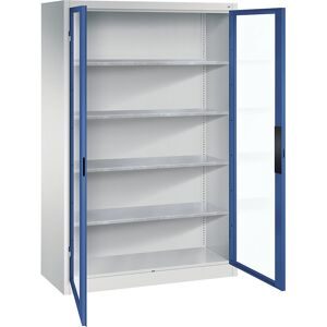 Sichtfenster-Flügeltürschrank, HxBxT 1950 x 1200 x 500 mm, 4 Fachböden, lichtgrau / enzianblau C+P