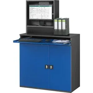 Computer-Arbeitsstation, Monitorgehäuse, 1 Ausziehboden, Breite 1100 mm, anthrazit / enzianblau RAU