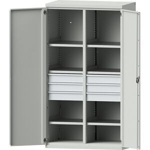Schwerlastschrank aus Stahl, 6 Fachböden, 6 Schubladen 120 mm hoch, lichtgrau/lichtgrau eurokraft pro