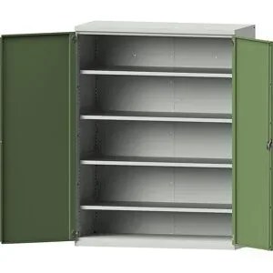 Schwerlastschrank JUMBO aus Stahlblech, 4 durchgehende Fachböden, lichtgrau/resedagrün eurokraft pro