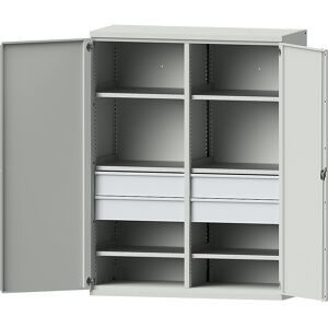 Schwerlastschrank JUMBO aus Stahlblech, 6 Fachböden, 4 Schubladen 180 mm hoch, lichtgrau/lichtgrau eurokraft pro