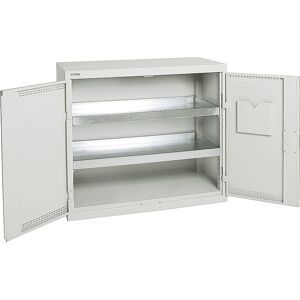 kaiserkraft Umweltschrank mit Türlochung, HxBxT 900 x 1000 x 500 mm, 2 Wannenböden, lichtgrau / lichtgrau