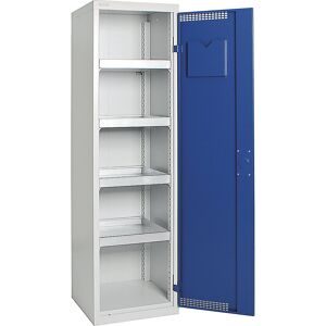 kaiserkraft Umweltschrank mit Türlochung, HxBxT 1800 x 500 x 500 mm, 4 Wannenböden, lichtgrau / enzianblau