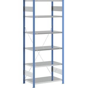 Steckregal, Bauart leicht, einseitig, HxBxT 2500 x 1000 x 600 mm, blau/verzinkt, Grundregal eurokraft pro