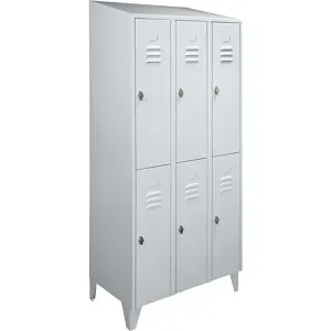 Doppelstock-Spind Berlin 2, 3 Abteile, lichtgrau, Breite 900 mm, schräge Dachform Wolf