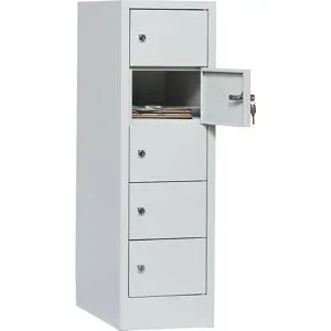 Schliessfachschrank, Stahlbl., Türanschl. rechts, Zylinderschloss, 5 Fächer, B 300 x H 965 mm, l.grau RAL 7035/l.grau RAL 7035