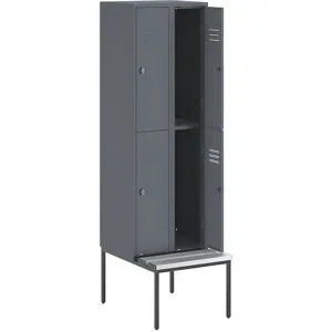 Doppelstock-Spind Berlin 2 Sitzbank, 2 Abteile, blaugrau, Breite 600 mm, 4 Fächer Wolf