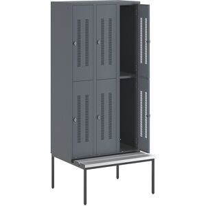 Doppelstock-Spind Berlin 1 Sitzbank, 3 Abteile, blaugrau, Breite 900 mm, 6 Fächer Wolf