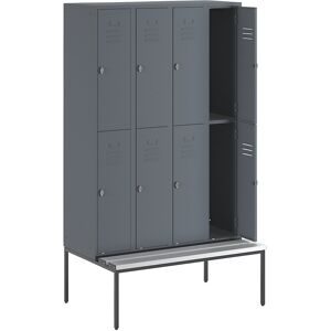 Doppelstock-Spind Berlin 2 Sitzbank, 4 Abteile, blaugrau, Breite 1200 mm, 8 Fächer Wolf
