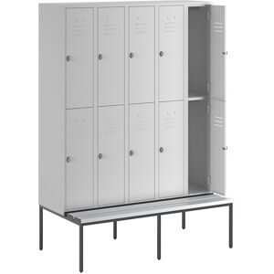 Doppelstock-Spind Berlin 2 Sitzbank, 5 Abteile, lichtgrau, Breite 1500 mm, 10 Fächer Wolf