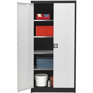 Magazinschrank, HxB 1950 x 950 mm, Tiefe 420 mm, Gehäuse graphitschwarz, Türen lichtgrau mauser