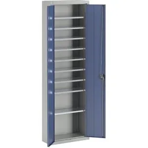 Magazinschrank, ohne Sichtlagerkästen, HxBxT 2150 x 680 x 280 mm, zweifarbig, Korpus grau, Türen blau mauser