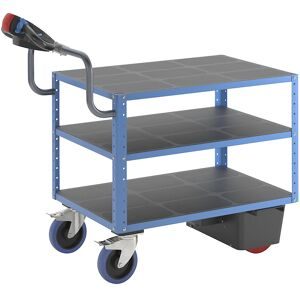 Montagewagen CustomLine mit Elektroantrieb, 3 Etagen, lichtblau RAL 5012, Vollelastik eurokraft pro