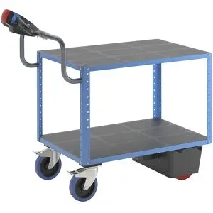 Montagewagen CustomLine mit Elektroantrieb, 2 Etagen, lichtblau RAL 5012, Vollelastik eurokraft pro