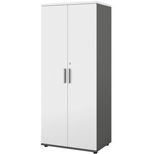 kaiserkraft Schrank Portland, BxT 800 x 420 mm, H 1845 mm, Türhöhe 1770 mm, dunkelgrau / weiß gebürstet