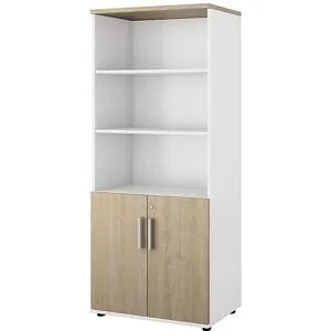 kaiserkraft Schrank Portland, BxT 800 x 420 mm, H 1845 mm, Türhöhe 700 mm, weiß gebürstet / Eiche