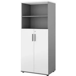 kaiserkraft Schrank Portland, BxT 800 x 420 mm, H 1845 mm, Türhöhe 1060 mm, lichtgrau / weiß
