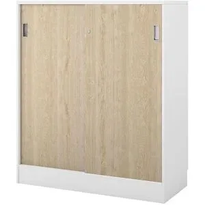 kaiserkraft Schrank Chicago mit Schiebetüren, HxBxT 1353 x 1215 x 400 mm, weiß gebürstet / Eiche