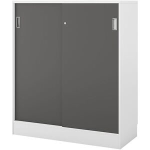 kaiserkraft Schrank Chicago mit Schiebetüren, HxBxT 1353 x 1215 x 400 mm, weiß gebürstet / dunkelgrau