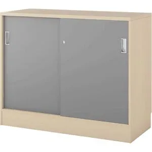 kaiserkraft Schrank Chicago mit Schiebetüren, HxBxT 948 x 1215 x 400 mm, Birke / lichtgrau