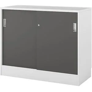 kaiserkraft Schrank Chicago mit Schiebetüren, HxBxT 948 x 1215 x 400 mm, weiß gebürstet / dunkelgrau