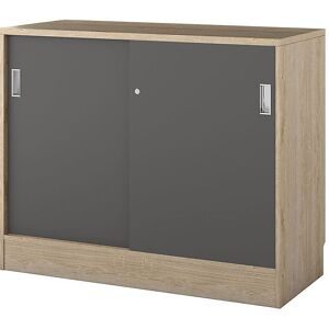 kaiserkraft Schrank Chicago mit Schiebetüren, HxBxT 948 x 1215 x 400 mm, Eiche / dunkelgrau