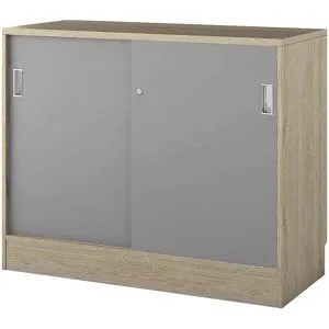 kaiserkraft Schrank Chicago mit Schiebetüren, HxBxT 948 x 1215 x 400 mm, Eiche / lichtgrau