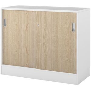 kaiserkraft Schrank Chicago mit Schiebetüren, HxBxT 948 x 1215 x 400 mm, weiß gebürstet / Eiche