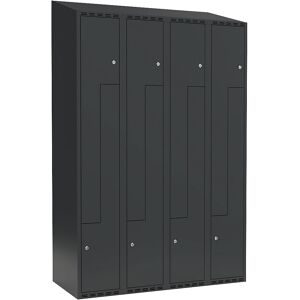 kaiserkraft Z-Spind Fydor, 4 Abteile, anthrazit, B 1200 mm, 4 Abteile, schräge Dachform, Zylinderschloss