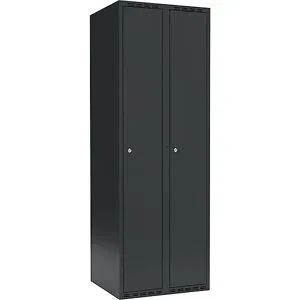 kaiserkraft Spind Fydor, 2 Abteile, anthrazit, B 600 mm, flache Dachform, Zylinderschloss