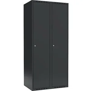 kaiserkraft Spind Fydor, 2 Abteile, anthrazit, B 800 mm, flache Dachform, Zylinderschloss