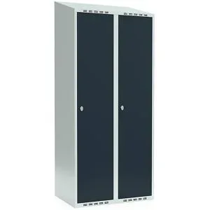 kaiserkraft Spind Fydor, 2 Abteile, lichtgrau / anthrazit, B 800 mm, schräge Dachform, Vorhängeschloss