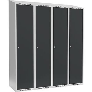 kaiserkraft Spind Fydor, 4 Abteile, lichtgrau / anthrazit, B 1200 mm, schräge Dachform, Zylinderschloss