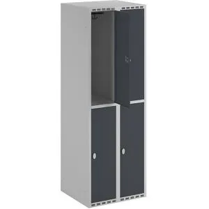 kaiserkraft Doppelstock-Spind Fydor, 2 Abteile, lichtgrau / anthrazit, B 600 mm, 2 Abteile, flache Dachform, Vorhängeschloss