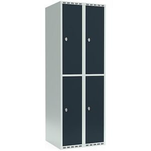 kaiserkraft Doppelstock-Spind Fydor, 2 Abteile, lichtgrau / anthrazit, B 600 mm, 2 Abteile, flache Dachform, Vorhängeschloss
