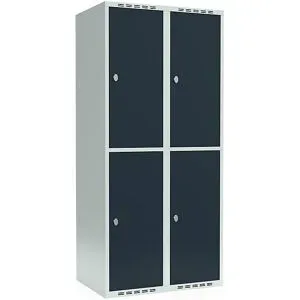 kaiserkraft Doppelstock-Spind Fydor, 2 Abteile, lichtgrau / anthrazit, B 800 mm, 2 Abteile, flache Dachform, Vorhängeschloss