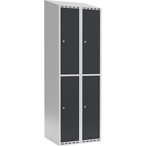 kaiserkraft Doppelstock-Spind Fydor, 2 Abteile, lichtgrau / anthrazit, B 600 mm, 2 Abteile, schräge Dachform, Zylinderschloss