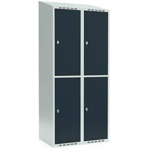 kaiserkraft Doppelstock-Spind Fydor, 2 Abteile, lichtgrau / anthrazit, B 800 mm, 2 Abteile, schräge Dachform, Vorhängeschloss