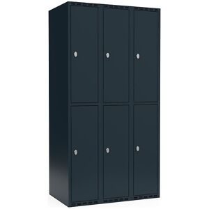 kaiserkraft Doppelstock-Spind Fydor, 3 Abteile, anthrazit, B 900 mm, 3 Abteile, flache Dachform, Vorhängeschloss