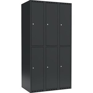 kaiserkraft Doppelstock-Spind Fydor, 3 Abteile, anthrazit, B 900 mm, 3 Abteile, flache Dachform, Zylinderschloss