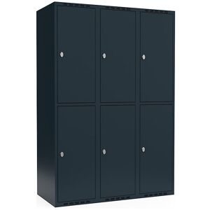 kaiserkraft Doppelstock-Spind Fydor, 3 Abteile, anthrazit, B 1200 mm, 3 Abteile, flache Dachform, Vorhängeschloss