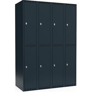 kaiserkraft Doppelstock-Spind Fydor, 4 Abteile, anthrazit, B 1200 mm, 4 Abteile, flache Dachform, Vorhängeschloss