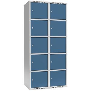 kaiserkraft 5er-Schließfachschrank Fydor, 2 Abteile, lichtgrau / brillantblau, B 800 mm, 2 Abteile, flache Dachform, Zylinderschloss